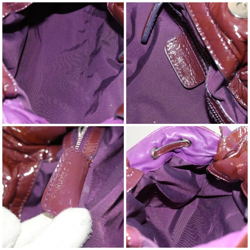 Christian Dior Canage Chain Tote Bag Patent leather Purple Silver Auth 128741 - Picture 15 of 16